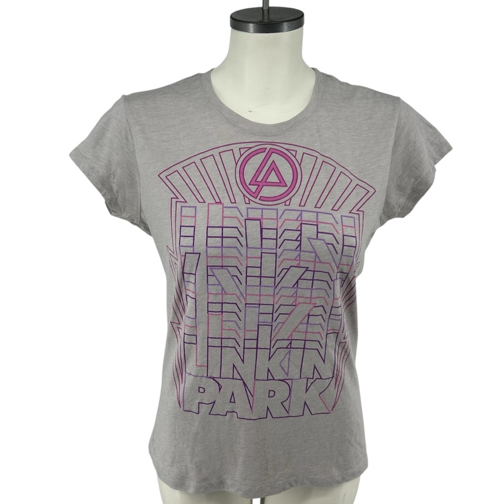 Linkin Park Marled Gray with Purple and Pink Logo Fitted Band Tee Size XL READ